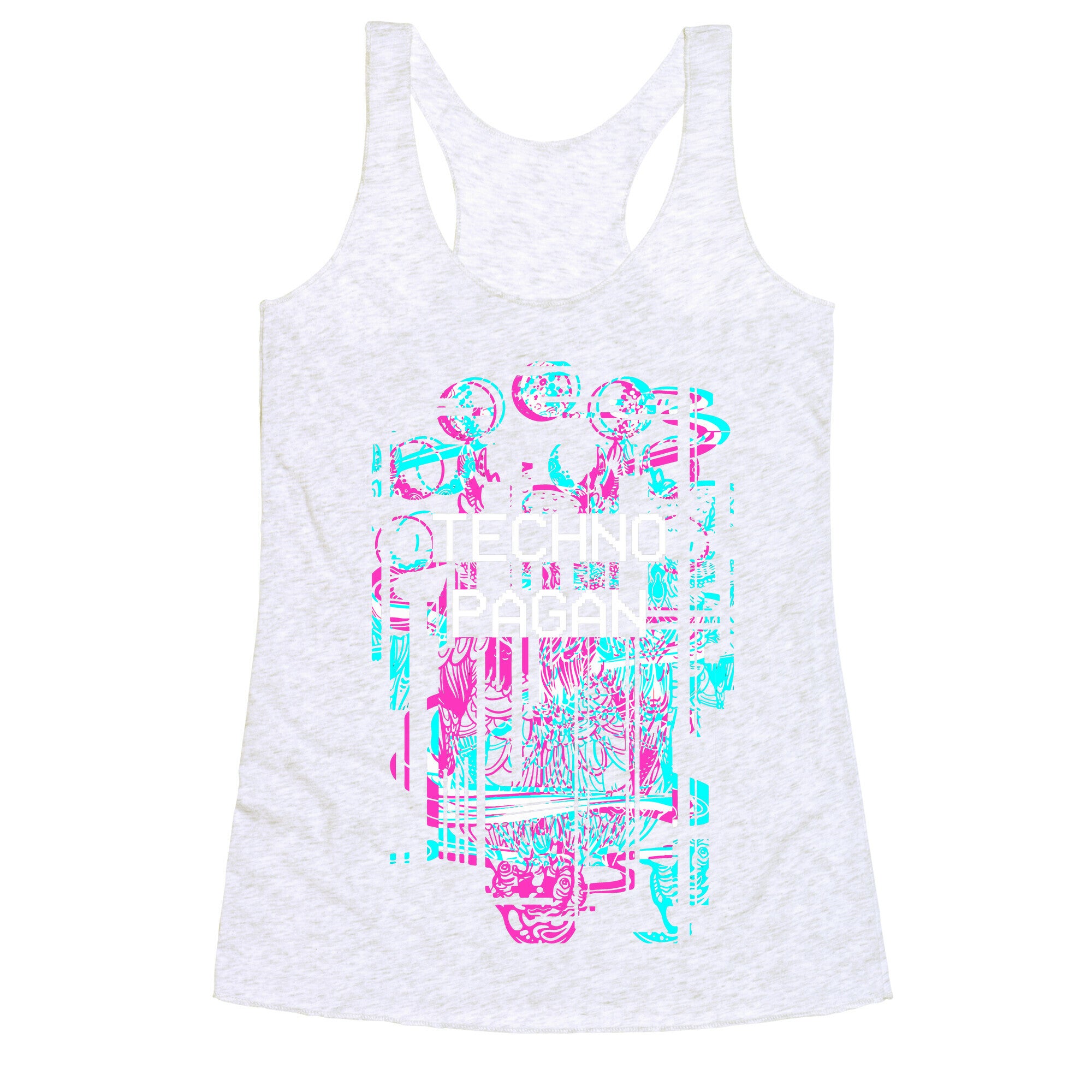 Techno Pagan Glitch Art Racerback Tank